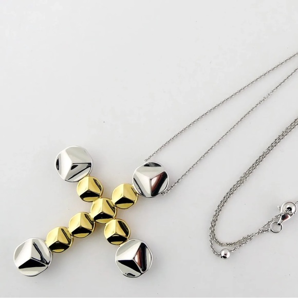 Chimento 18K Yellow White Gold Large Cross Pendant on Chain Necklace, Italy - Picture 3 of 10